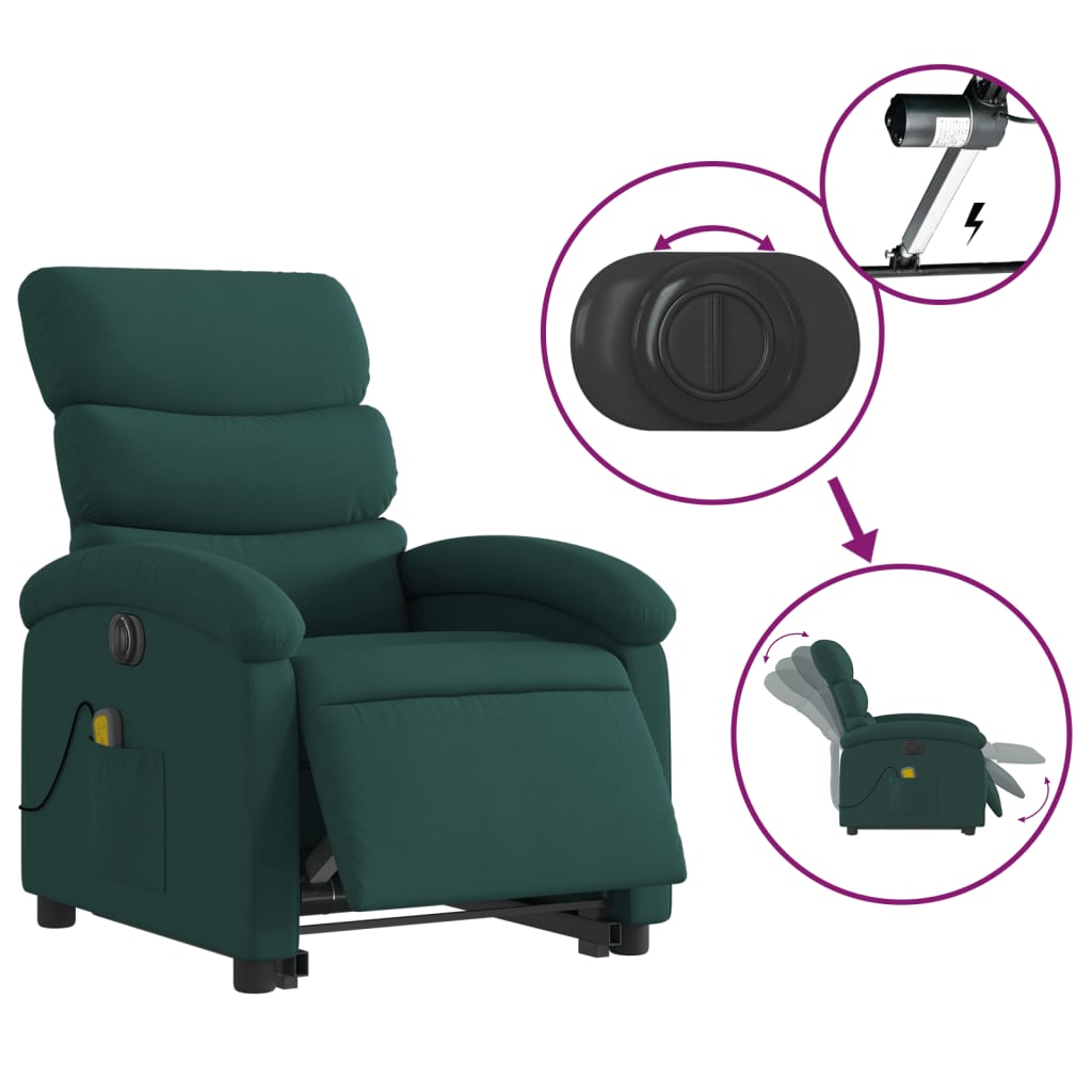 vidaXL Fauteuil inclinable de massage électrique Vert foncé Tissu