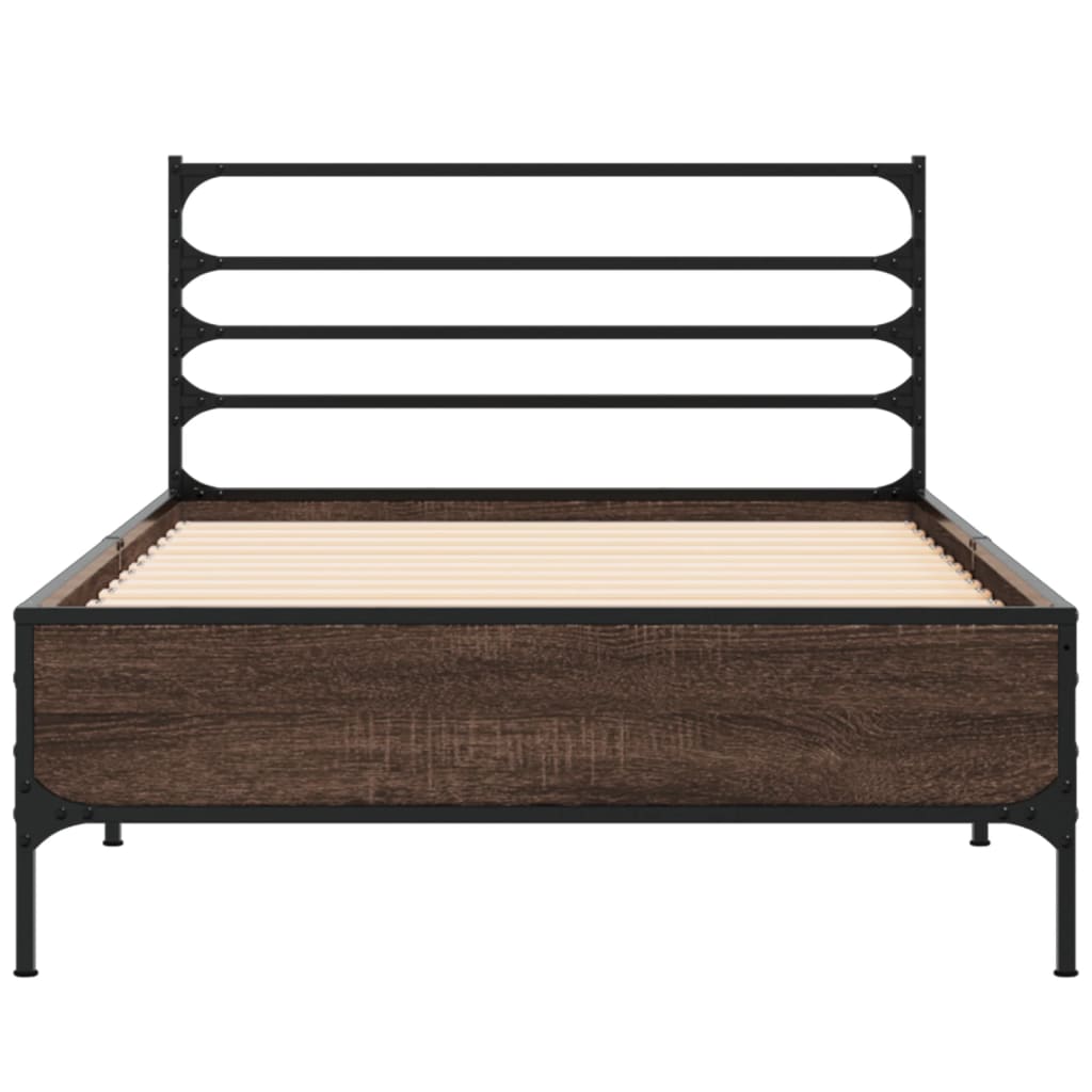 vidaXL Cadre de lit chêne marron 75x190 cm bois d'ingénierie et métal