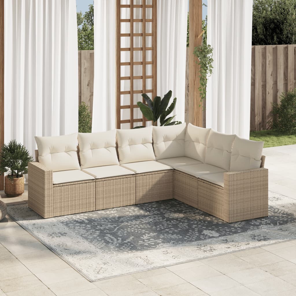 vidaXL Salon de jardin avec coussins 6 pcs beige résine tressée