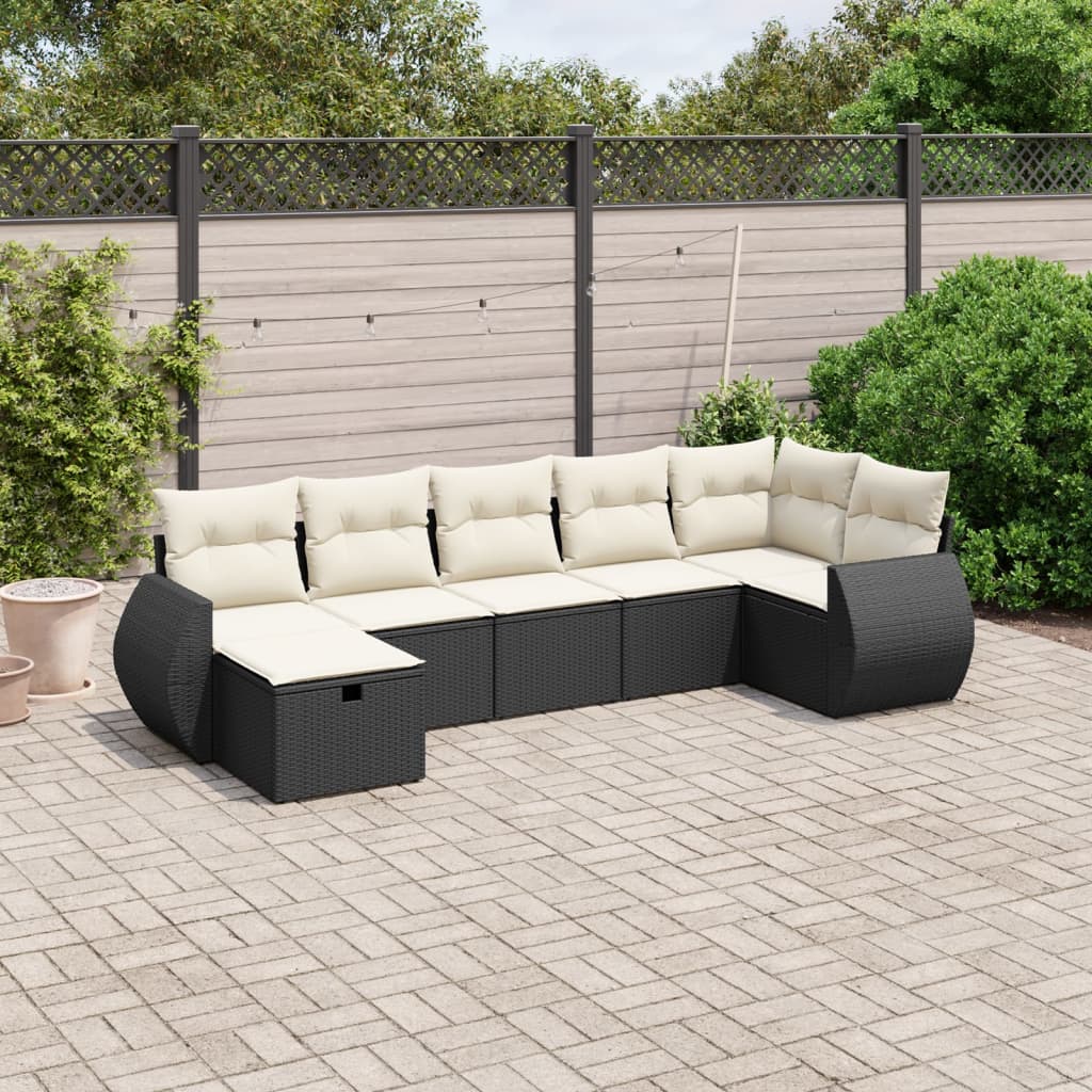 vidaXL Salon de jardin 7 pcs avec coussins noir résine tressée