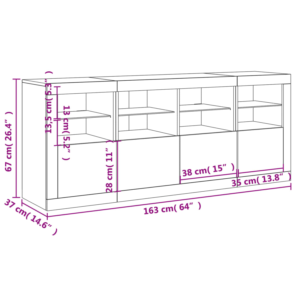 vidaXL Buffet avec lumières LED blanc 163x37x67 cm