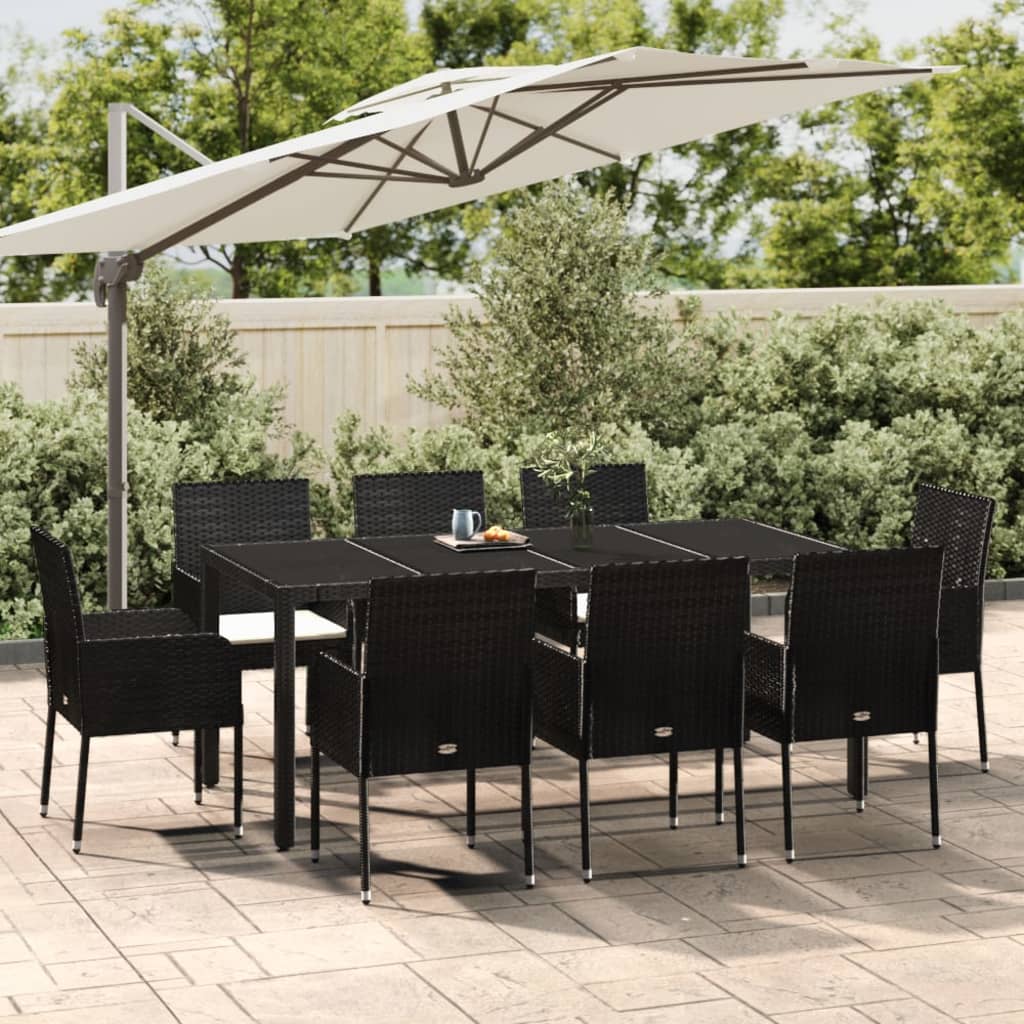 vidaXL Ensemble à manger jardin 9pcs et coussins noir résine tressée