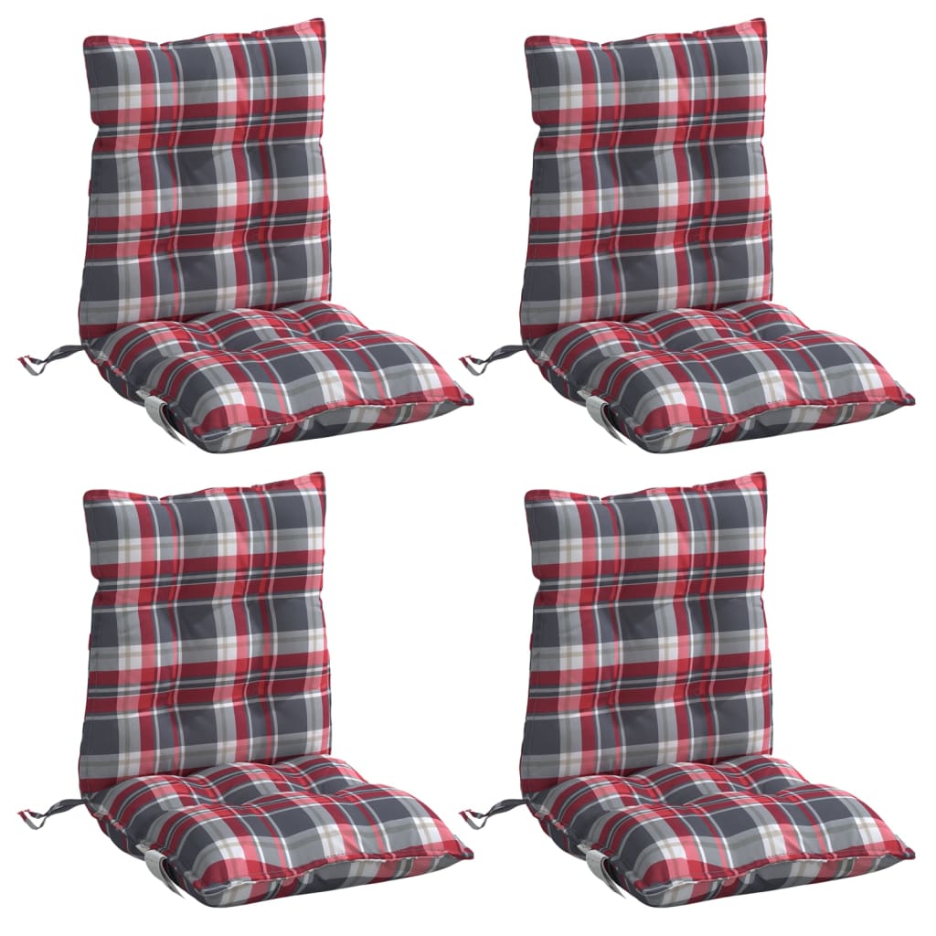 vidaXL Coussins de chaise à dossier bas lot de 4 motif carreaux rouge