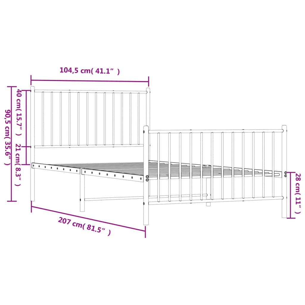 vidaXL Cadre de lit métal sans matelas et pied de lit blanc 100x200 cm