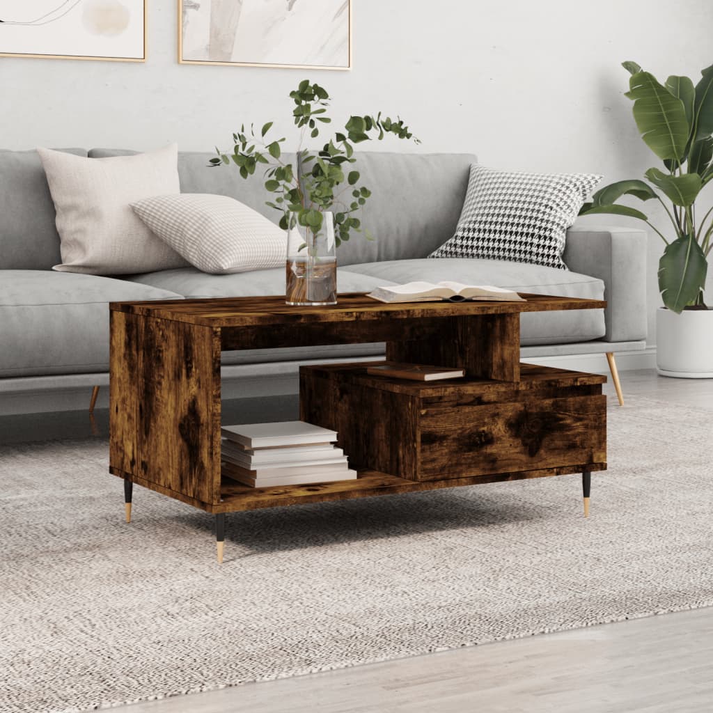 vidaXL Table basse Chêne fumé 90x49x45 cm Bois d'ingénierie