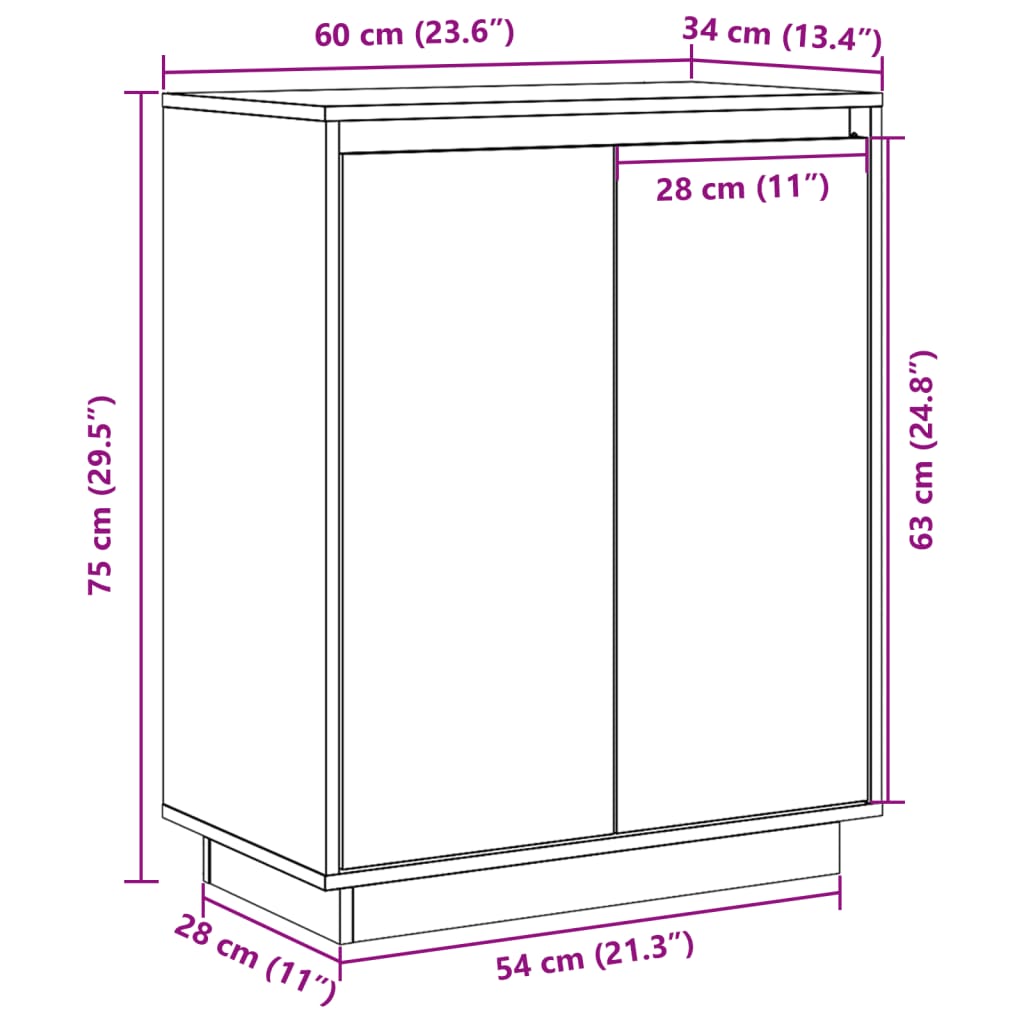 vidaXL Buffet Marron miel 60x34x75 cm Bois massif de pin