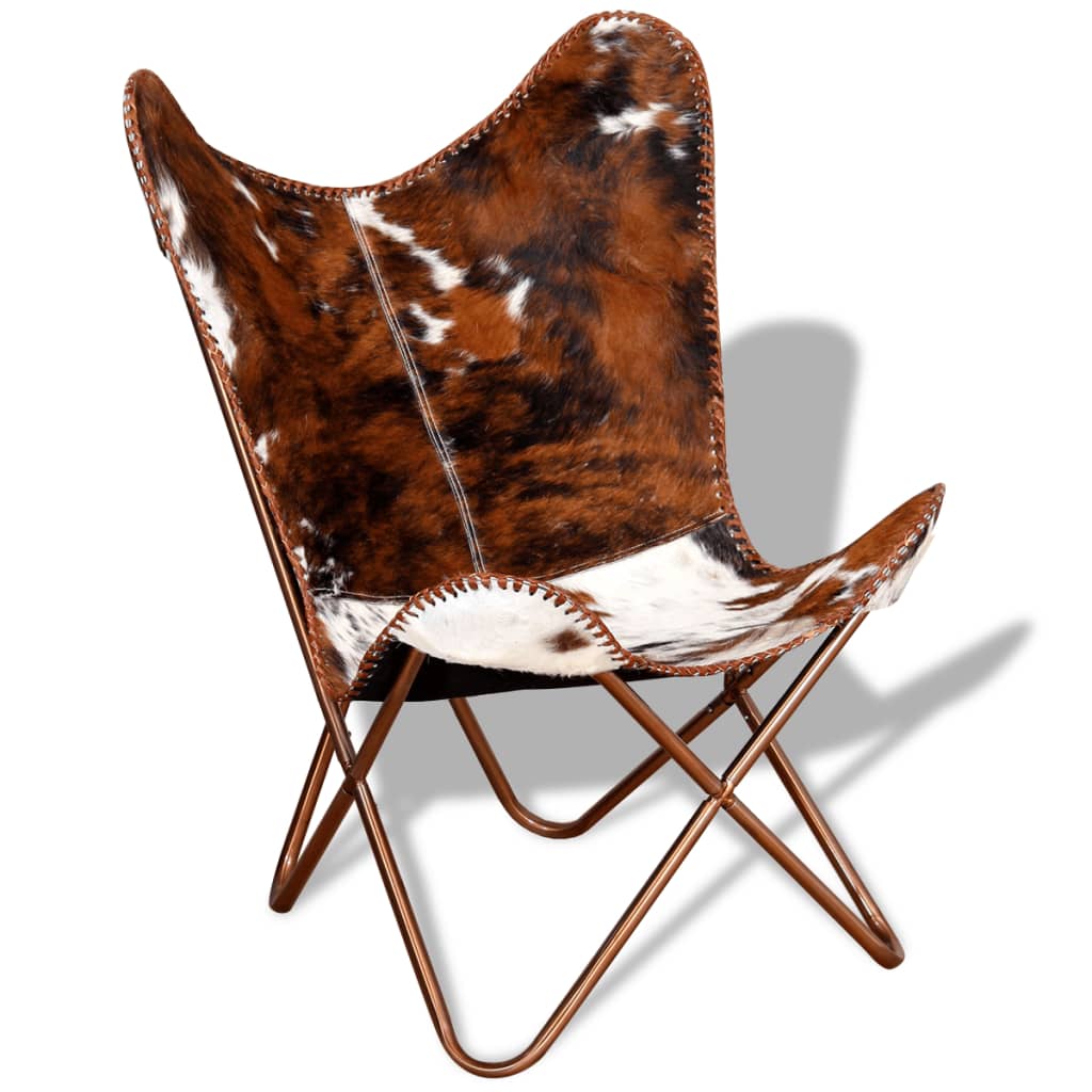 vidaXL Chaise papillon marron et blanc cuir de vache