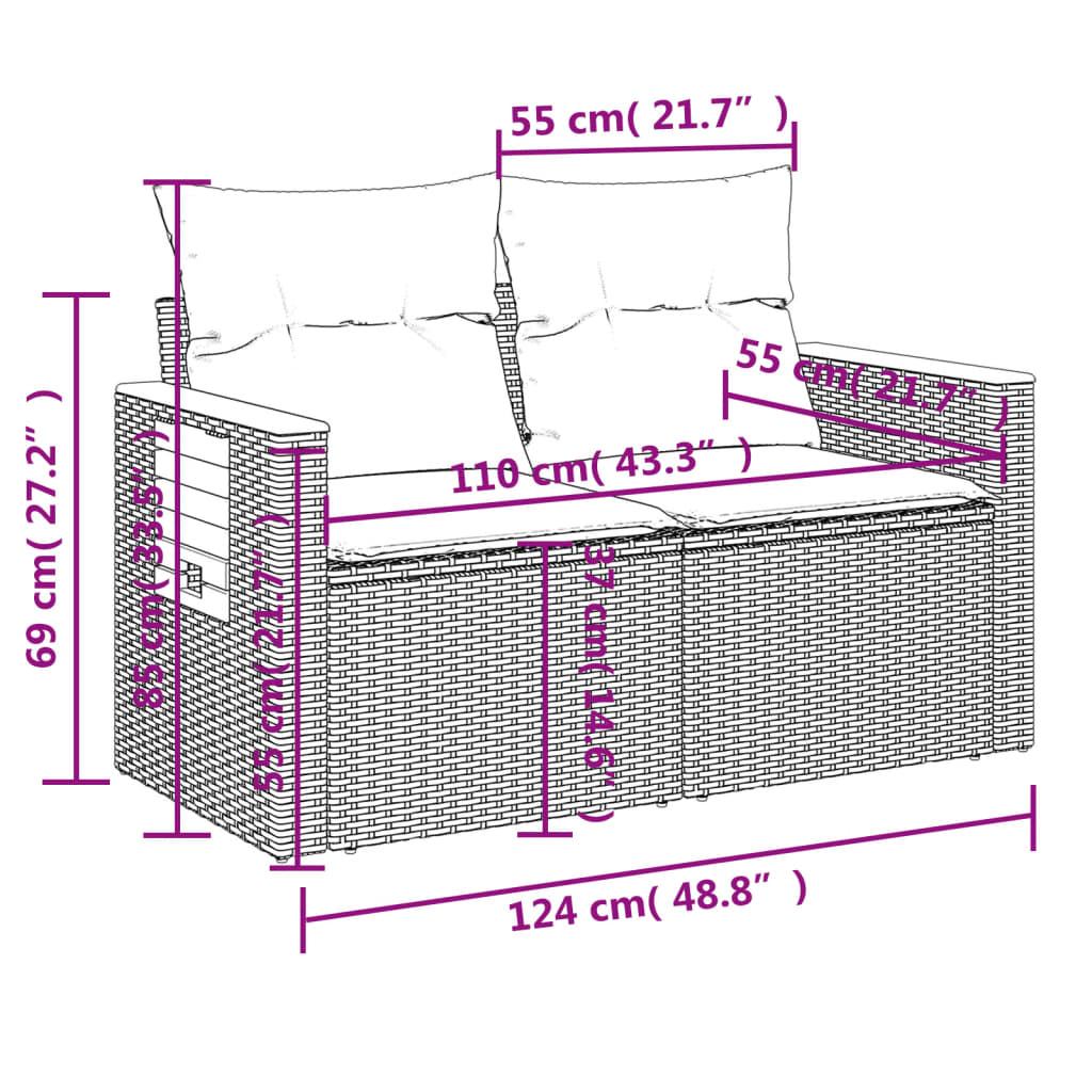 vidaXL Salon de jardin avec coussins 7 pcs gris résine tressée