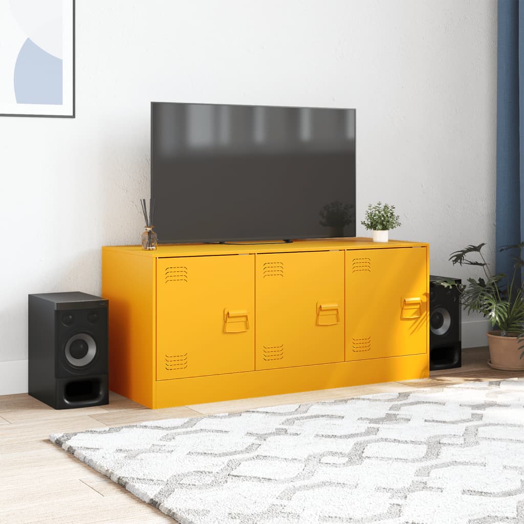 vidaXL Meuble TV jaune moutarde 99x39x44 cm acier