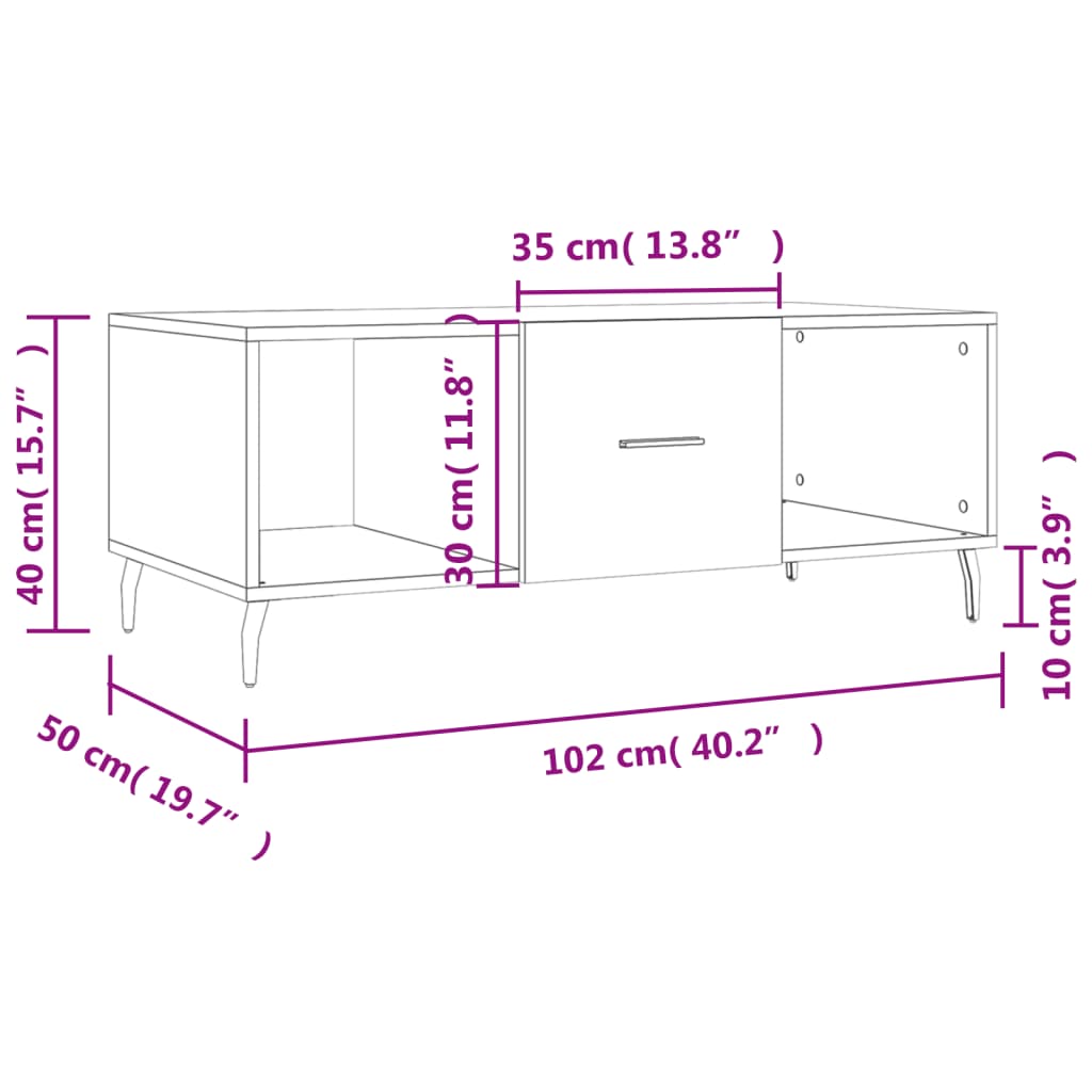 vidaXL Table basse chêne sonoma 102x50x40 cm bois d'ingénierie