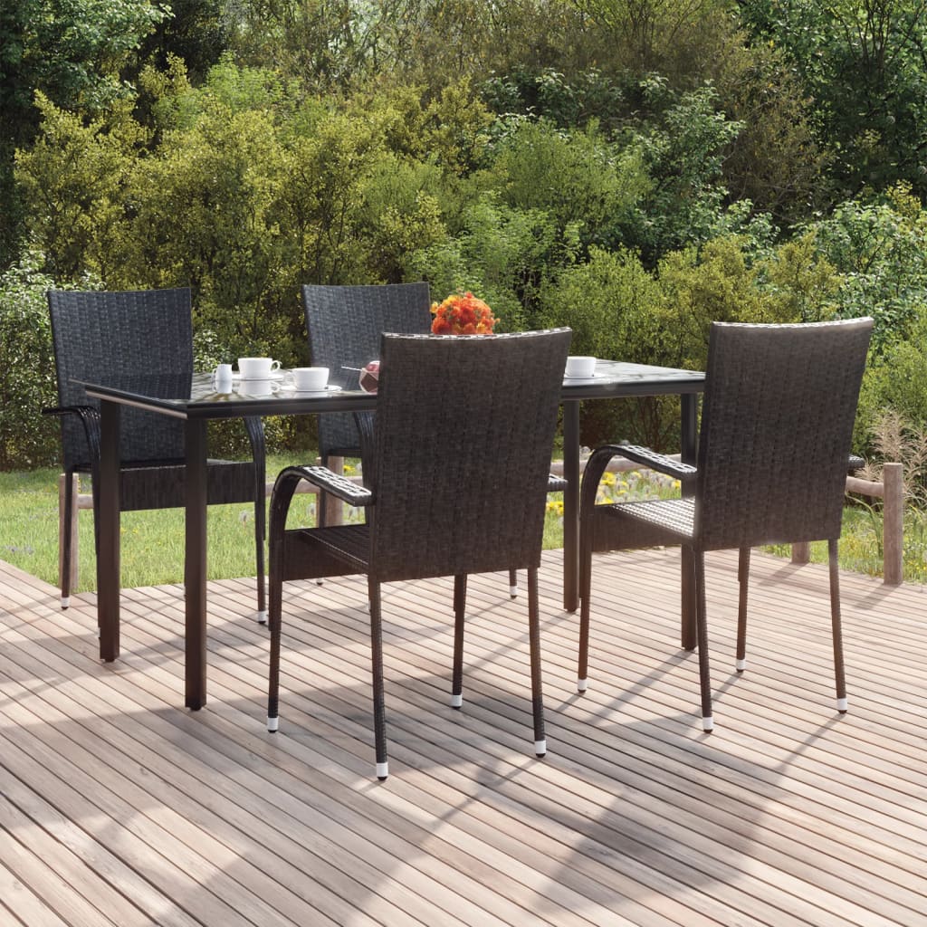 vidaXL Ensemble à manger de jardin 5 pcs Noir Résine tressée