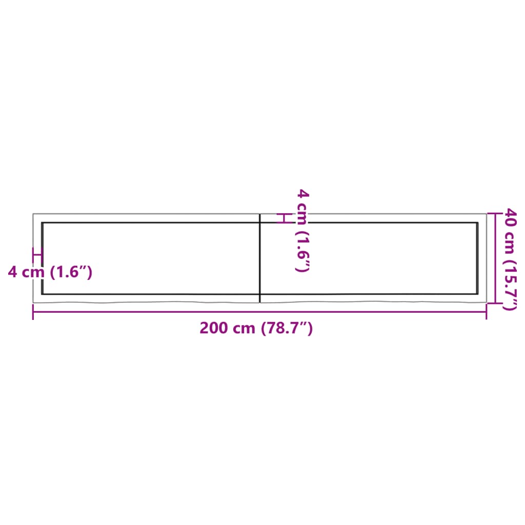 vidaXL Comptoir de salle de bain marron 200x40x(2-6) cm bois traité