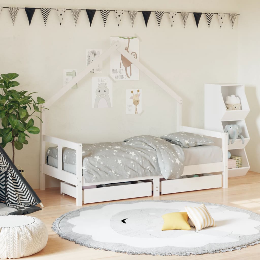 vidaXL Cadre de lit pour enfant tiroirs blanc 80x160cm bois pin massif