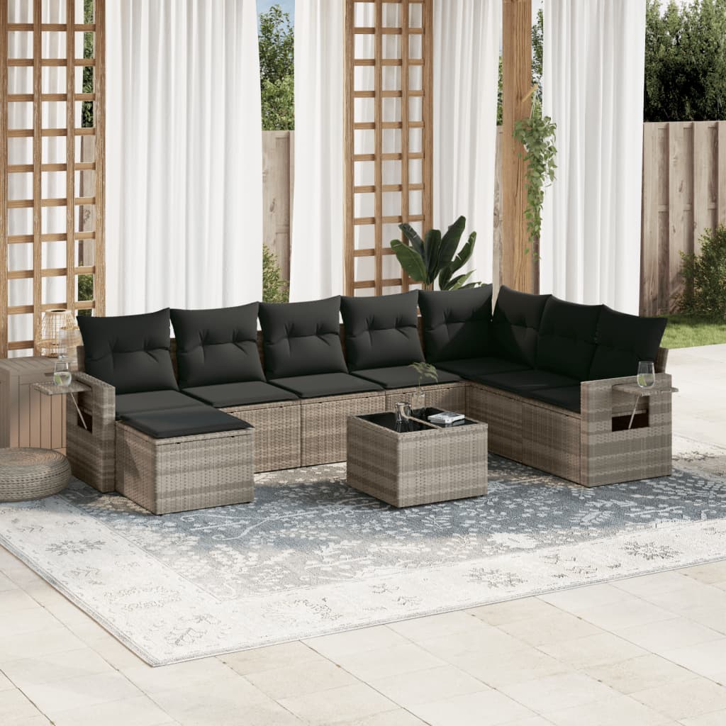 vidaXL Salon de jardin 9 pcs avec coussins gris clair résine tressée