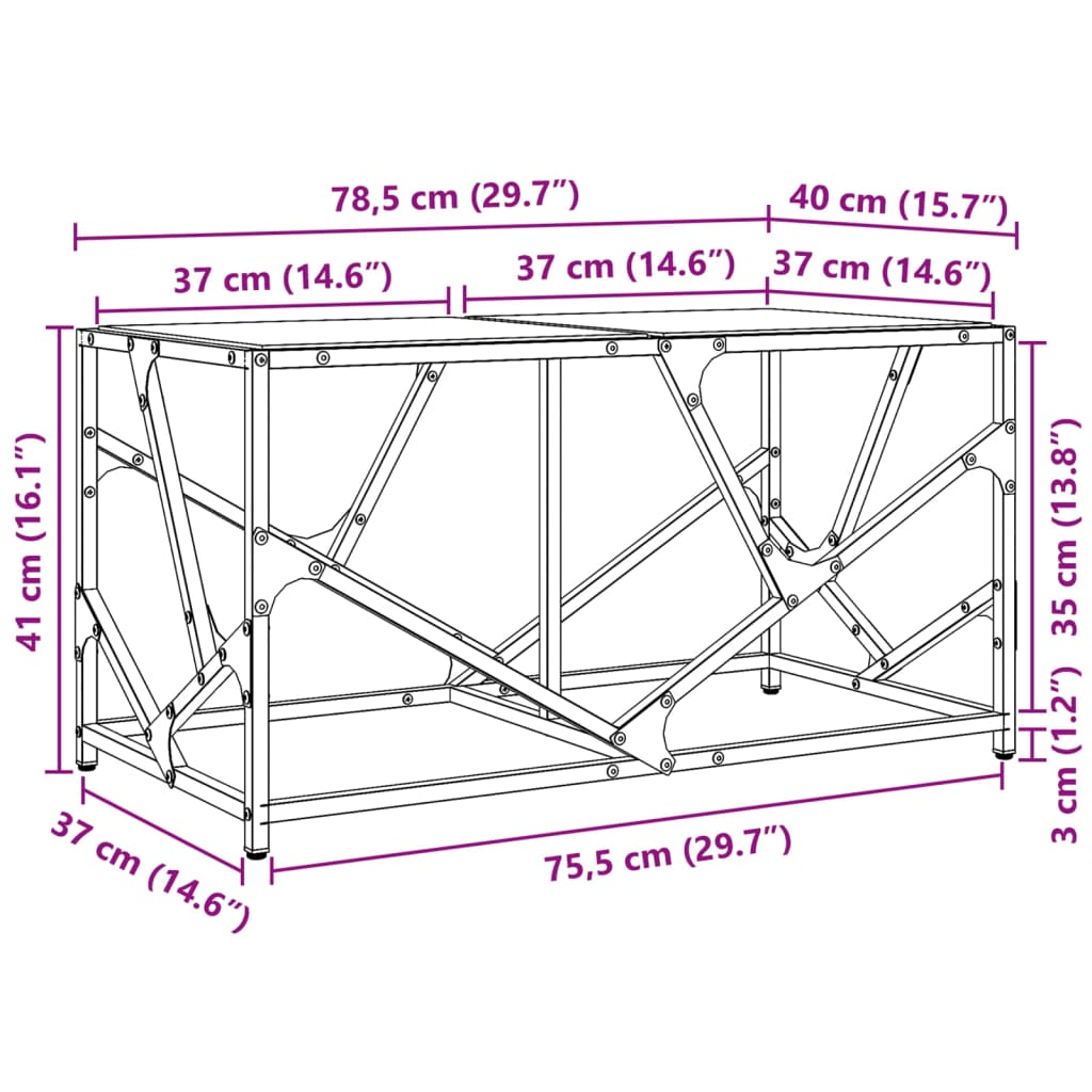 vidaXL Table basse avec dessus en verre transparent 78,5x40x41cm acier