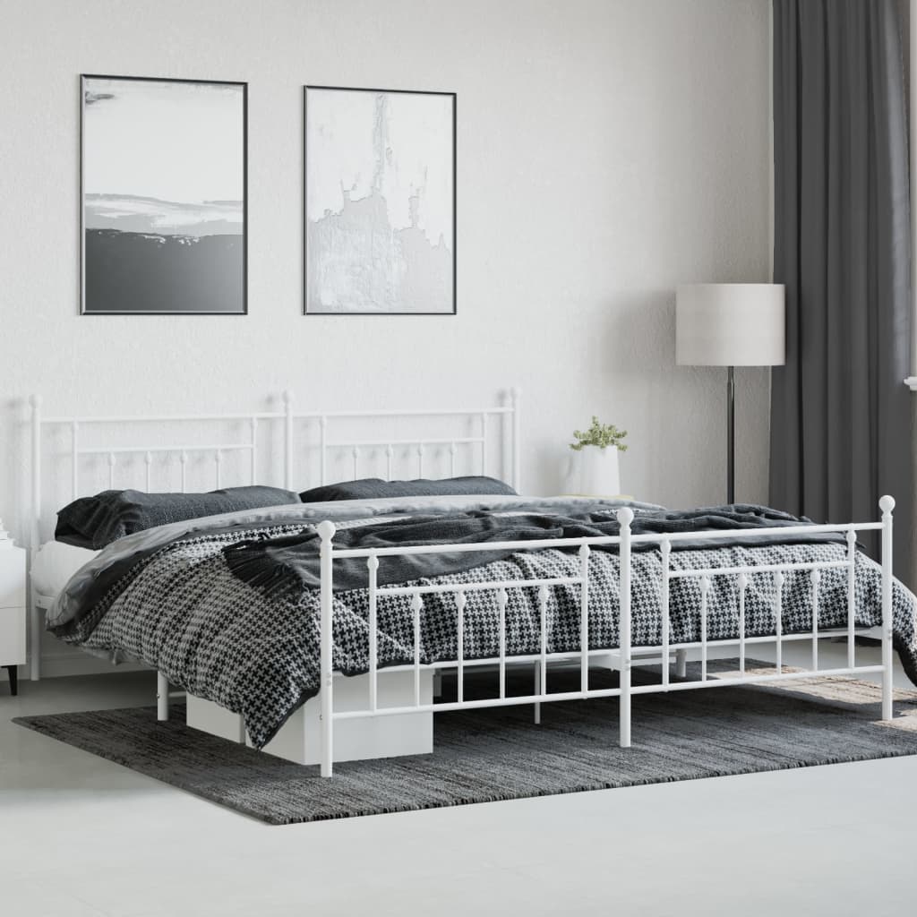 vidaXL Cadre de lit métal sans matelas et pied de lit blanc 193x203 cm