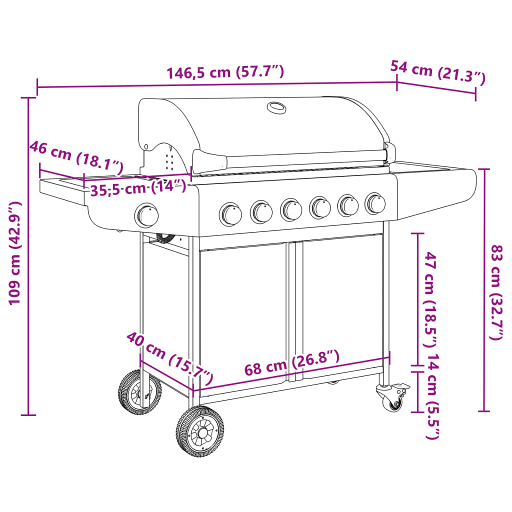 vidaXL Barbecue à gaz avec 7 brûleurs argent acier inoxydable