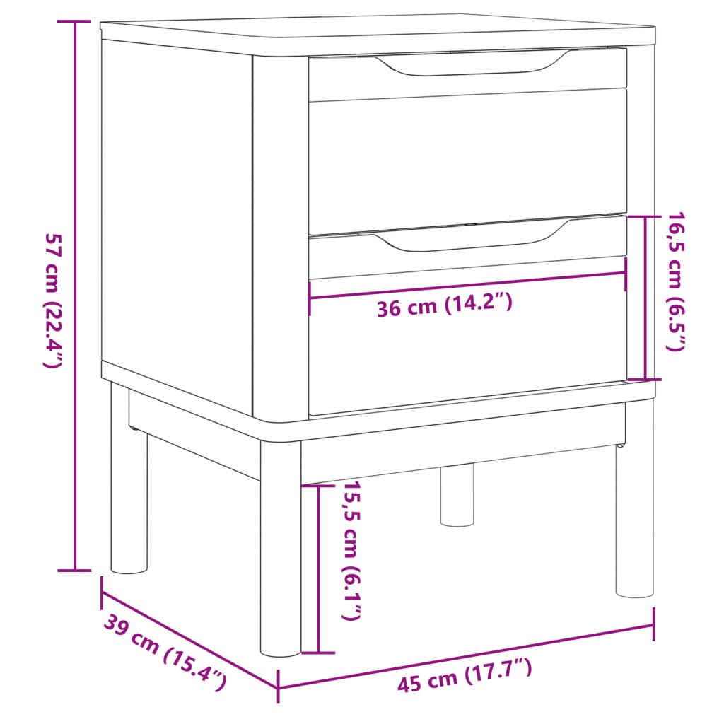 vidaXL Table de chevet FLORO blanc 45x39x57 cm bois de pin massif