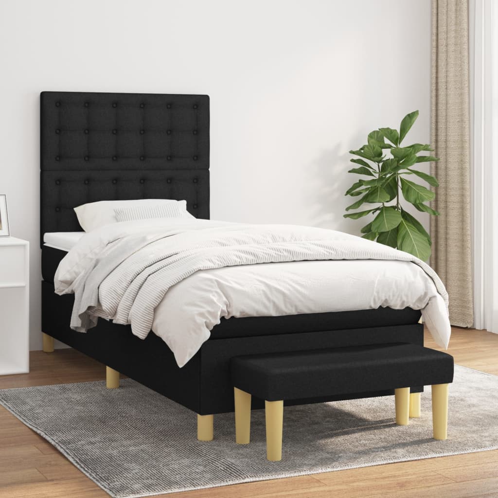 vidaXL Sommier à lattes de lit avec matelas Noir 100x200 cm Tissu