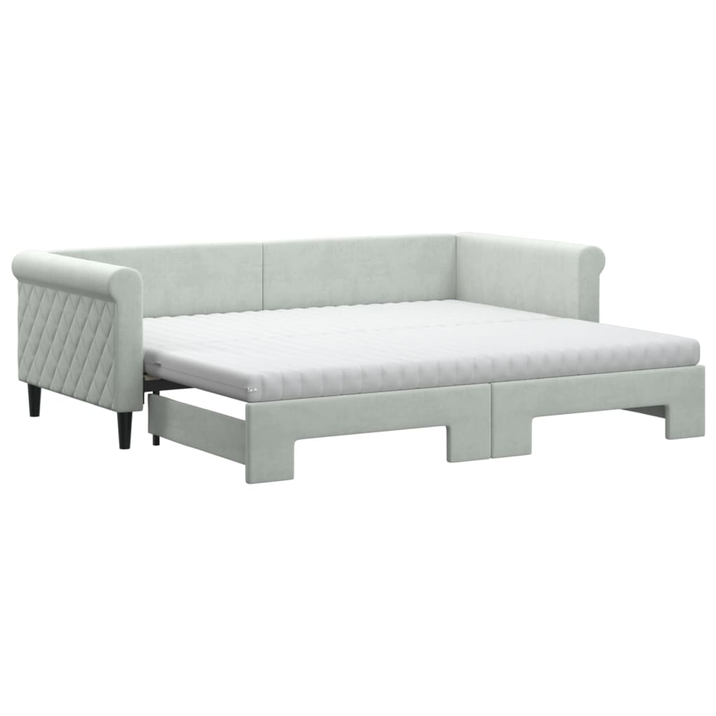 vidaXL Lit de jour avec gigogne et matelas gris clair 90x200cm velours