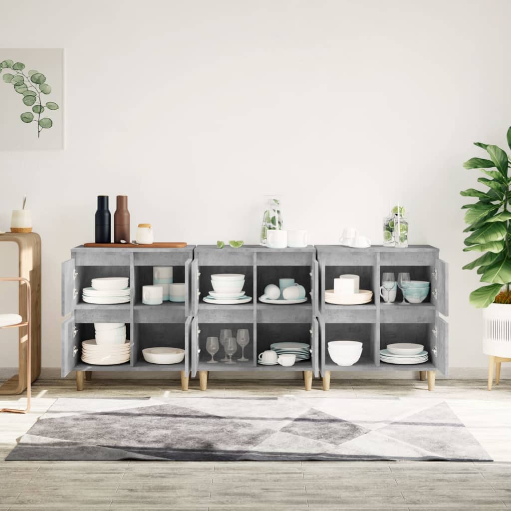 vidaXL Buffets 3 pcs gris béton 60x35x70 cm bois d'ingénierie