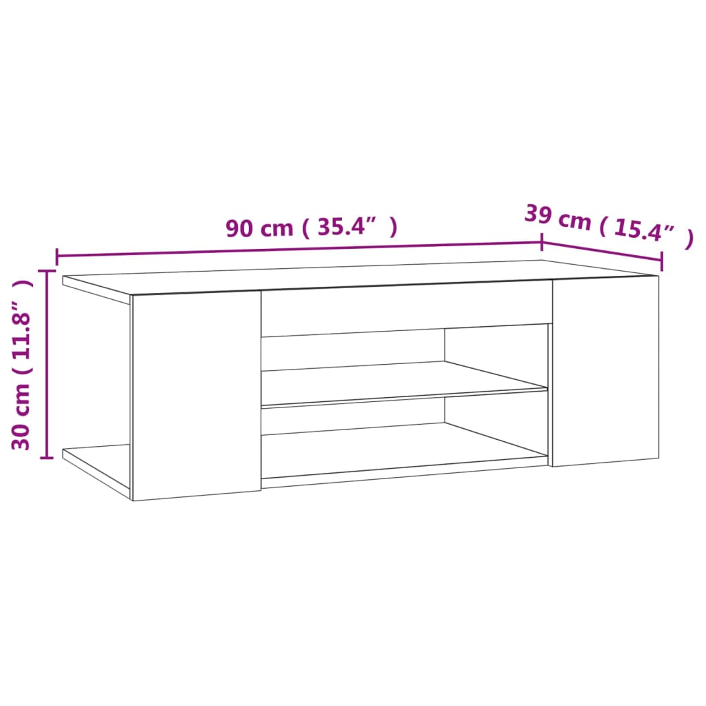 vidaXL Meuble TV avec lumières LED Chêne marron 90x39x30 cm