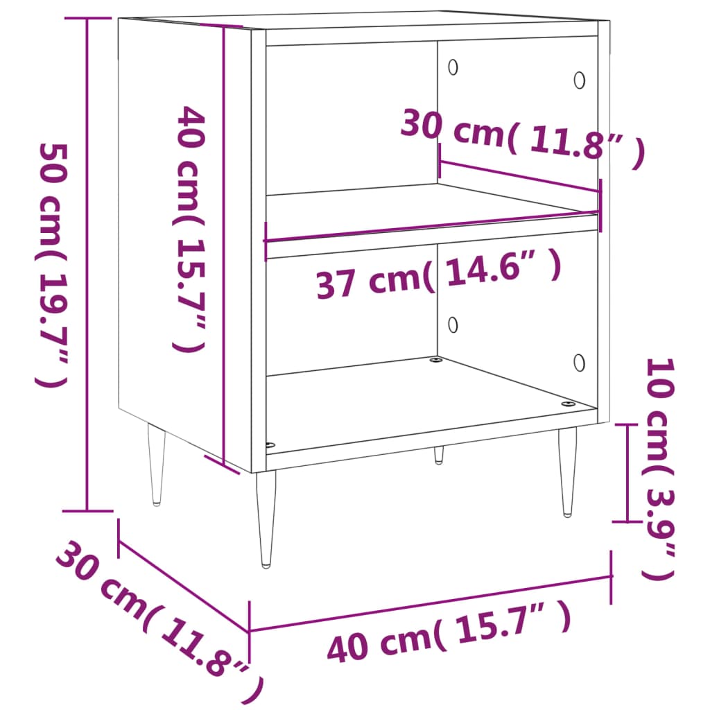 vidaXL Tables de chevet 2pcs chêne sonoma 40x30x50cm bois d'ingénierie