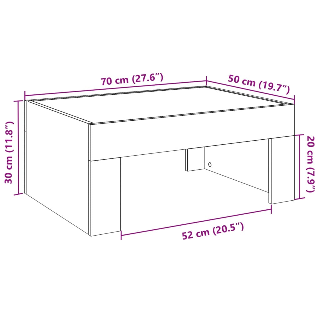 vidaXL Table basse avec LED infini gris béton 70x50x30 cm