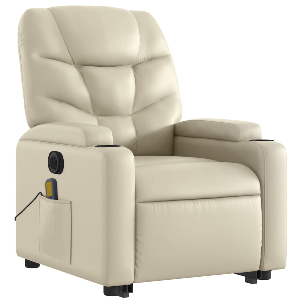 vidaXL Fauteuil inclinable de massage électrique crème similicuir