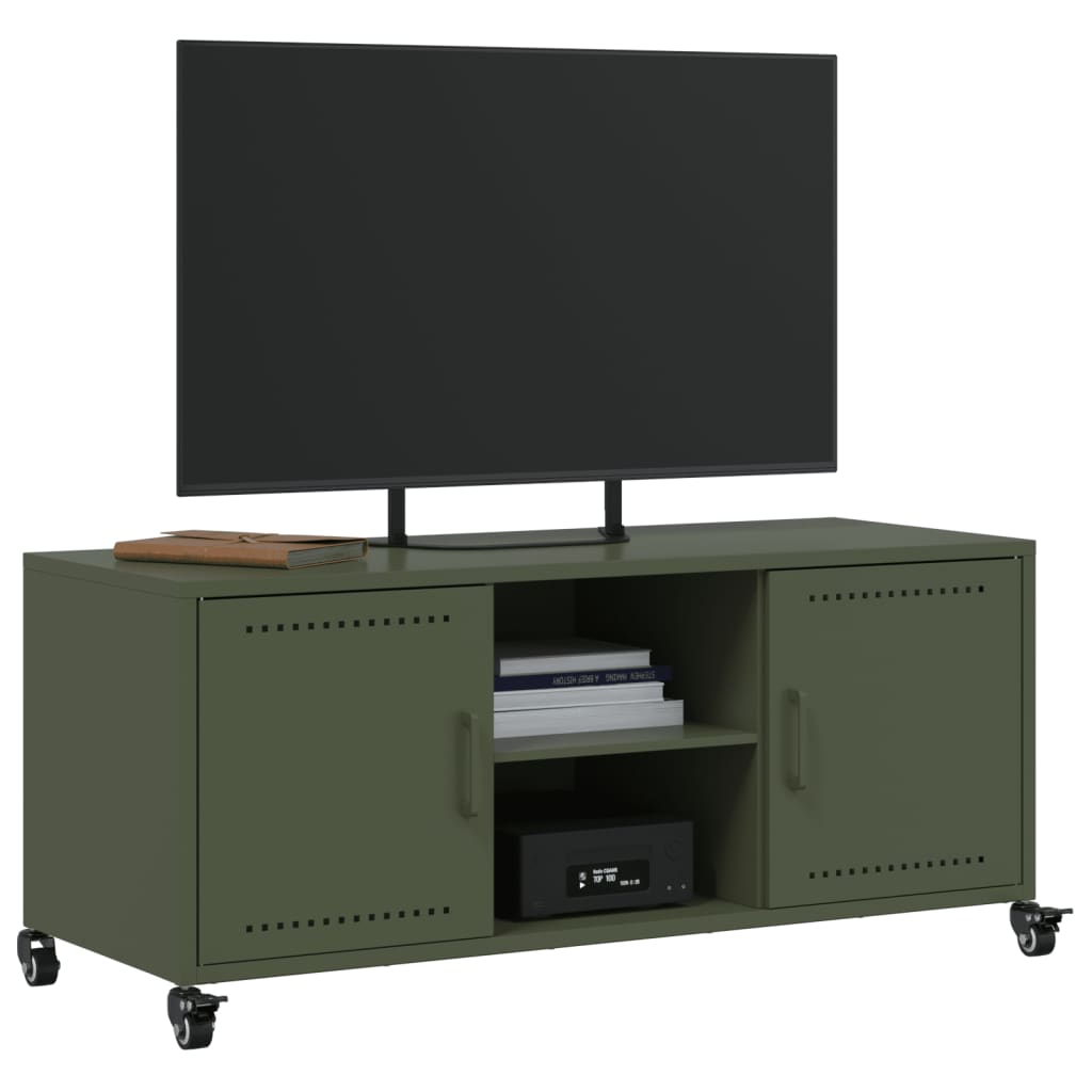 vidaXL Meuble TV vert olive 100,5x39x43,5 cm acier