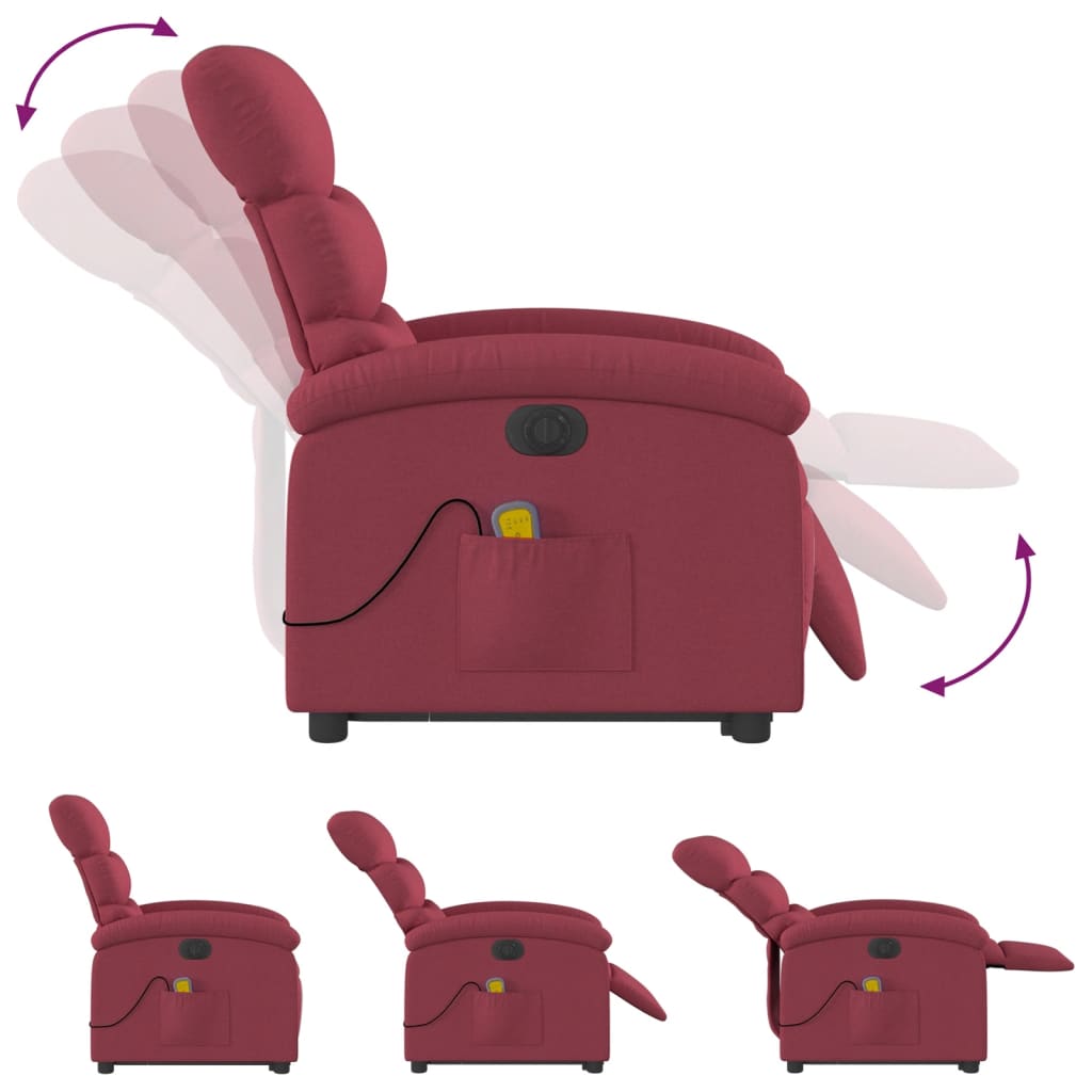 vidaXL Fauteuil inclinable de massage électrique Rouge bordeaux Tissu