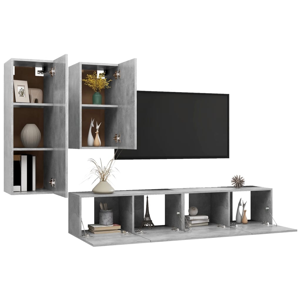 vidaXL Ensemble de meubles TV 4 pcs Gris béton Bois d'ingénierie