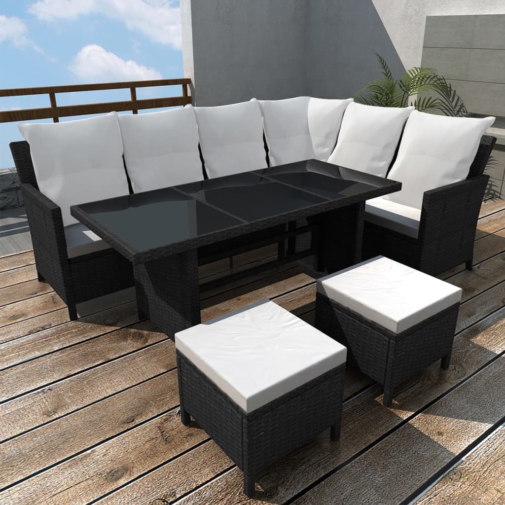 vidaXL Salon de jardin 4 pcs avec coussins Résine tressée Noir