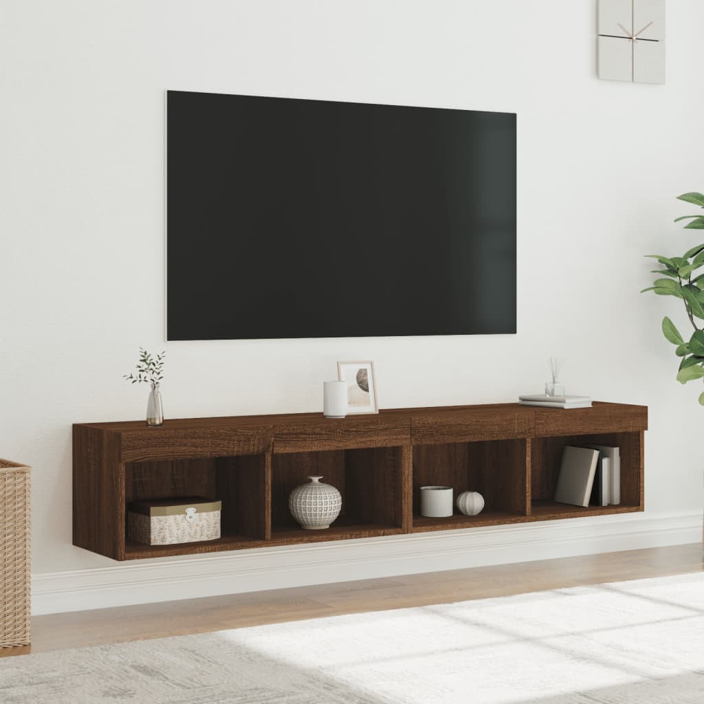 vidaXL Meubles TV avec lumières LED 2 pcs chêne marron 80x30x30 cm