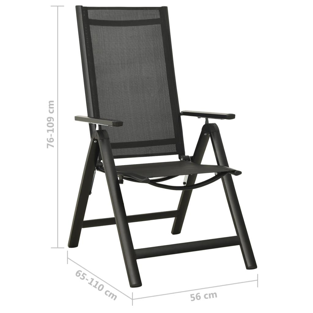 vidaXL Chaises pliables de jardin 2 pcs Textilène et aluminium Noir