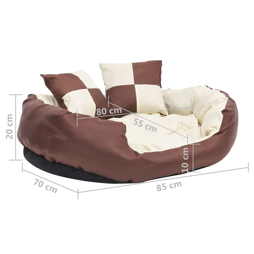 vidaXL Coussin réversible lavable de chien Marron et crème 85x70x20 cm