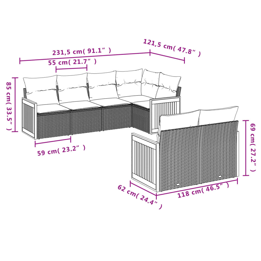 vidaXL Salon de jardin avec coussins 7 pcs gris résine tressée