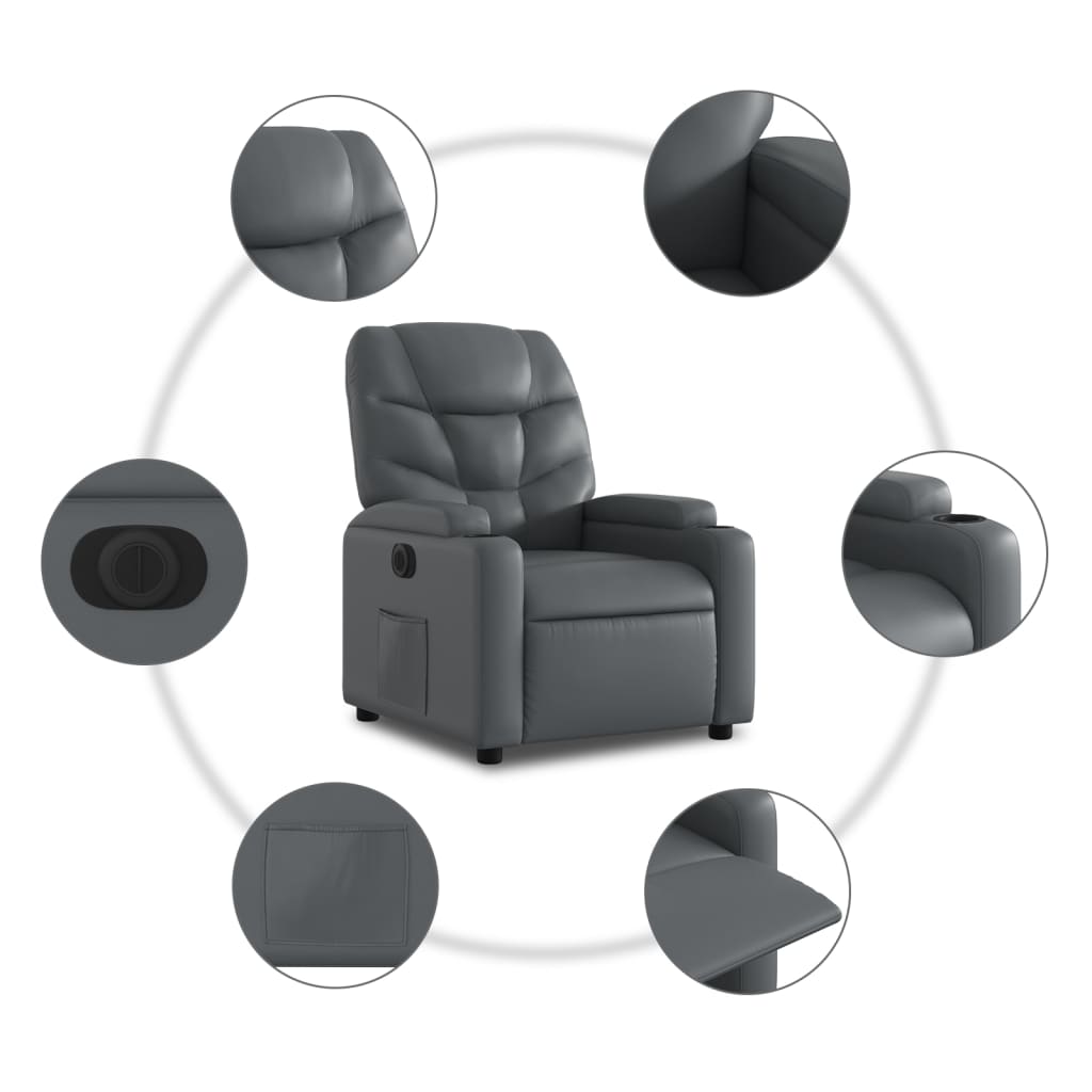 vidaXL Fauteuil inclinable électrique gris similicuir