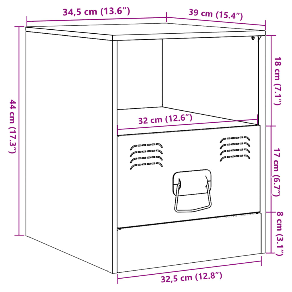 vidaXL Table de chevet rose 34,5x39x44 cm acier