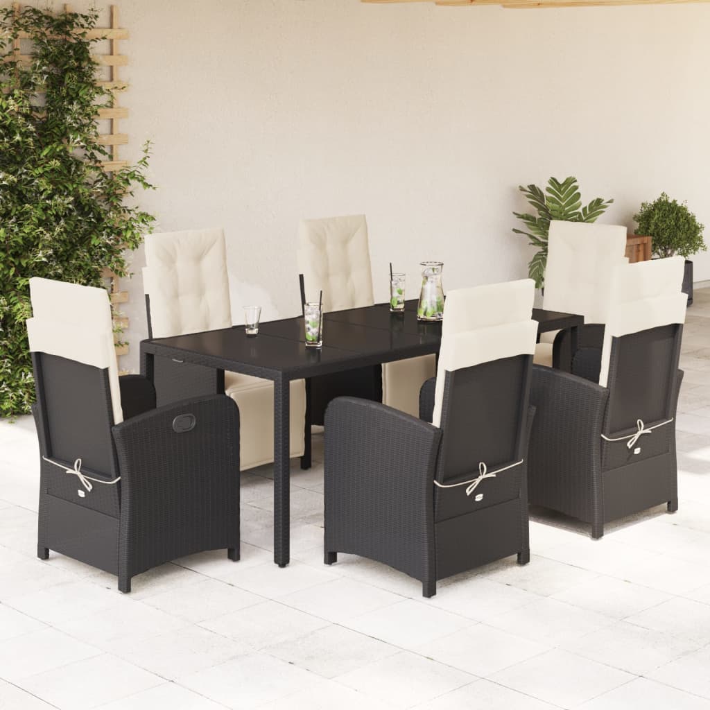 vidaXL Ensemble à manger de jardin coussins 7pcs Noir Résine tressée