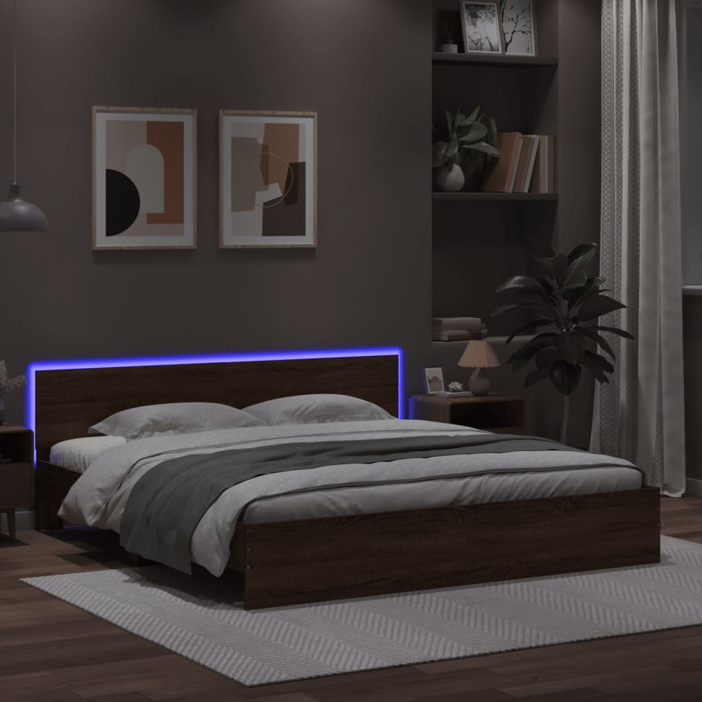 vidaXL Cadre de lit avec LED sans matelas chêne marron 200x200 cm