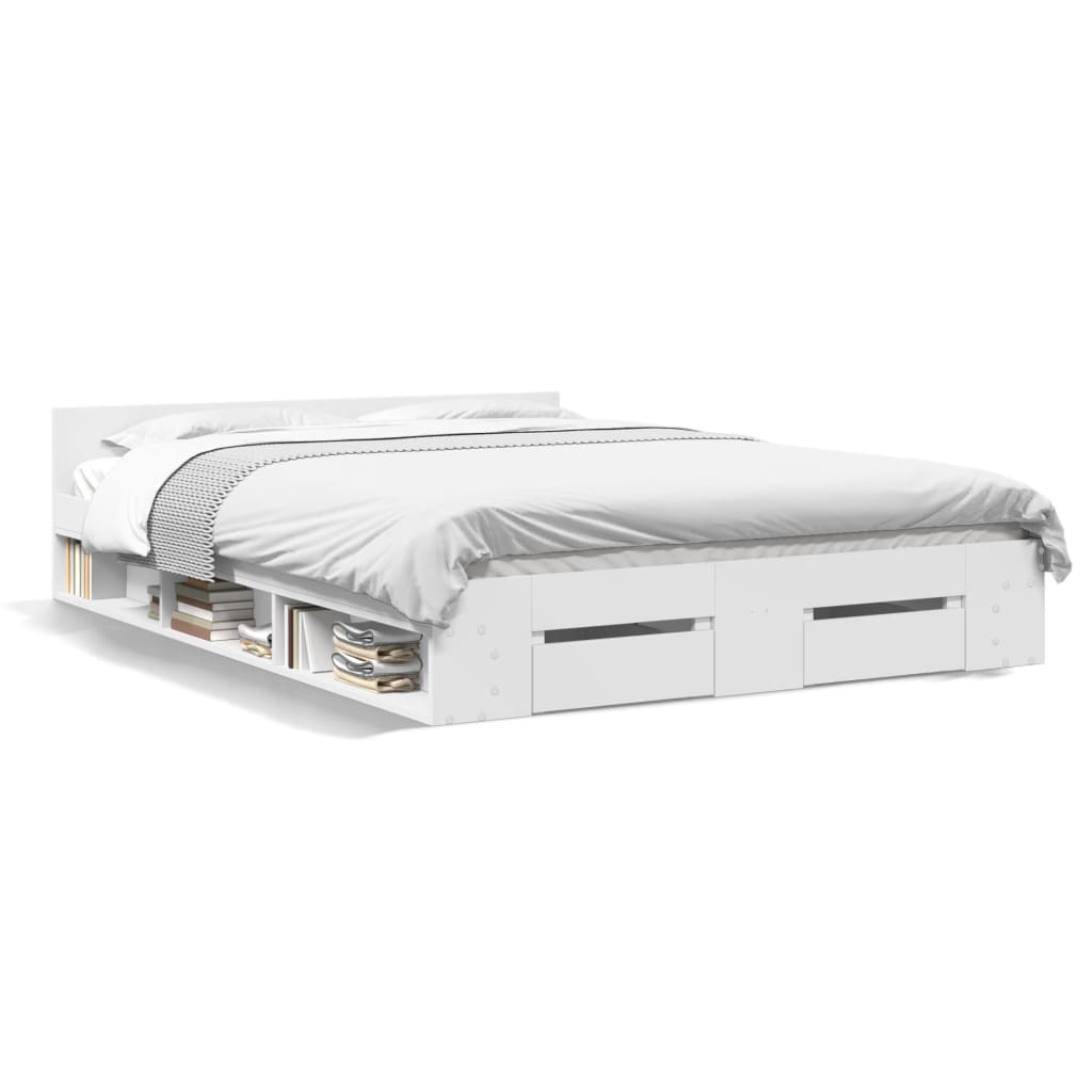 vidaXL Cadre de lit avec tiroirs blanc 120x200 cm bois d'ingénierie