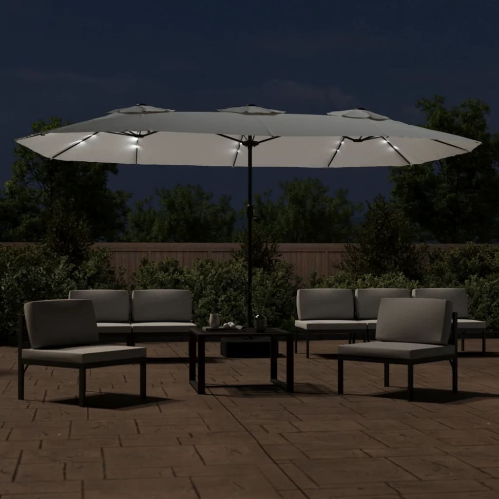 vidaXL Parasol de jardin à double tête avec LED blanc sable 449x245 cm