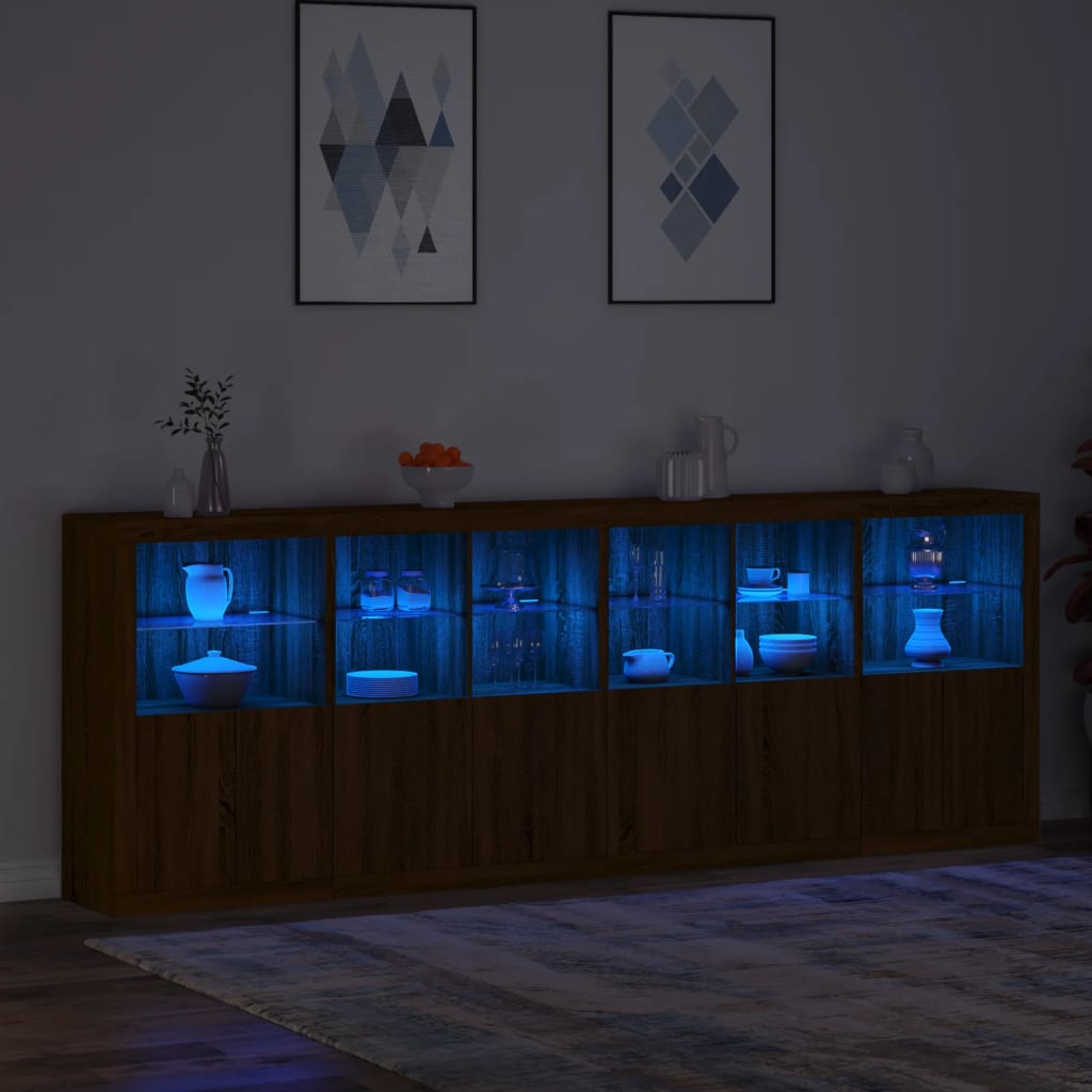 vidaXL Buffet avec lumières LED chêne marron 283x37x100 cm