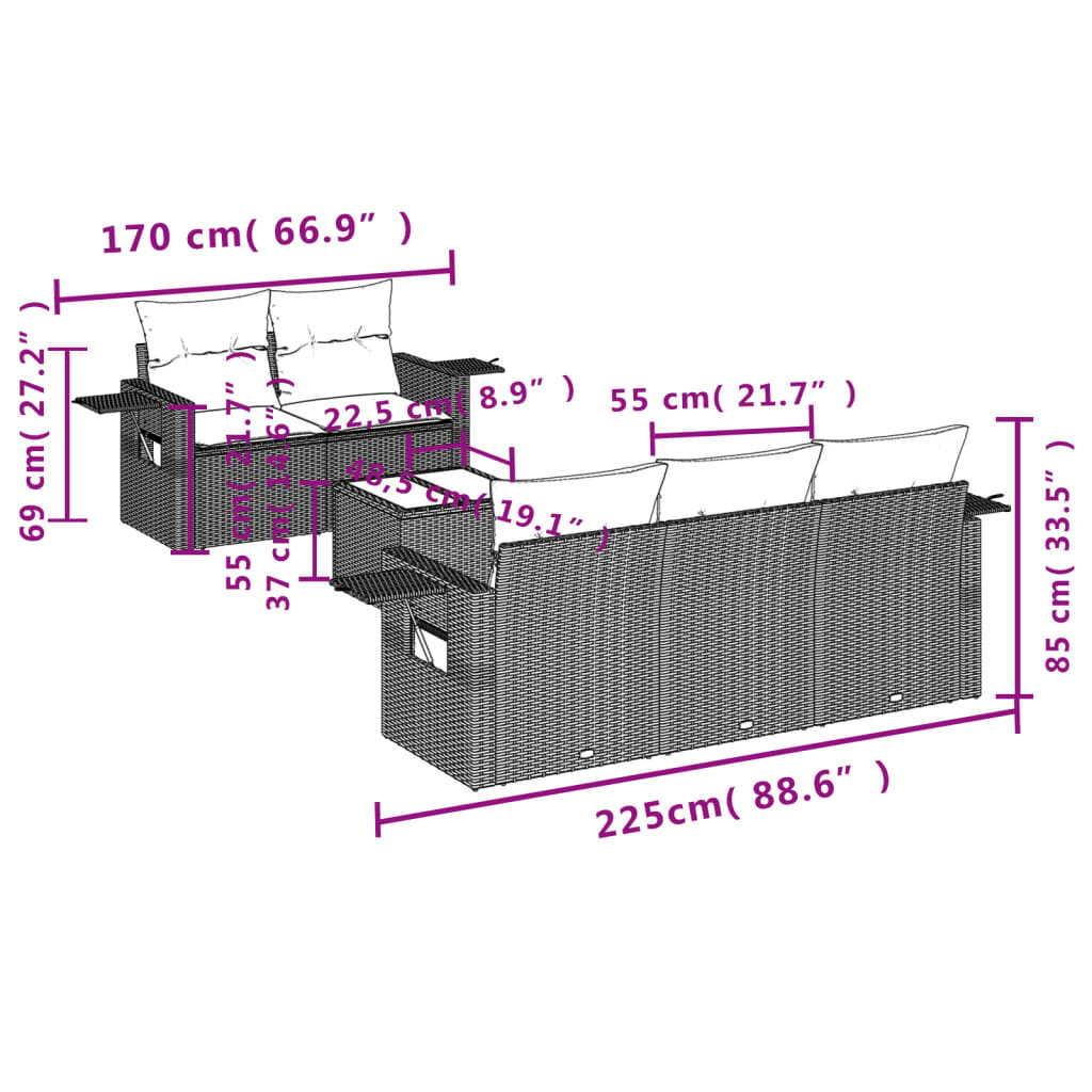 vidaXL Salon de jardin 6 pcs avec coussins noir résine tressée