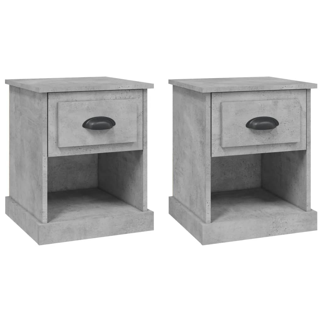 vidaXL Tables de chevet 2 pcs gris béton 39x39x47,5 cm bois ingénierie