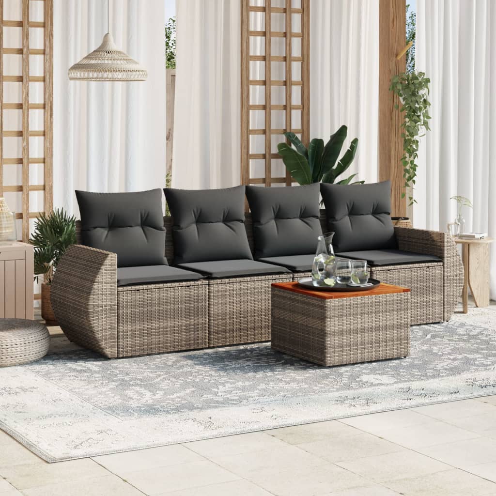 vidaXL Salon de jardin 5 pcs avec coussins gris résine tressée