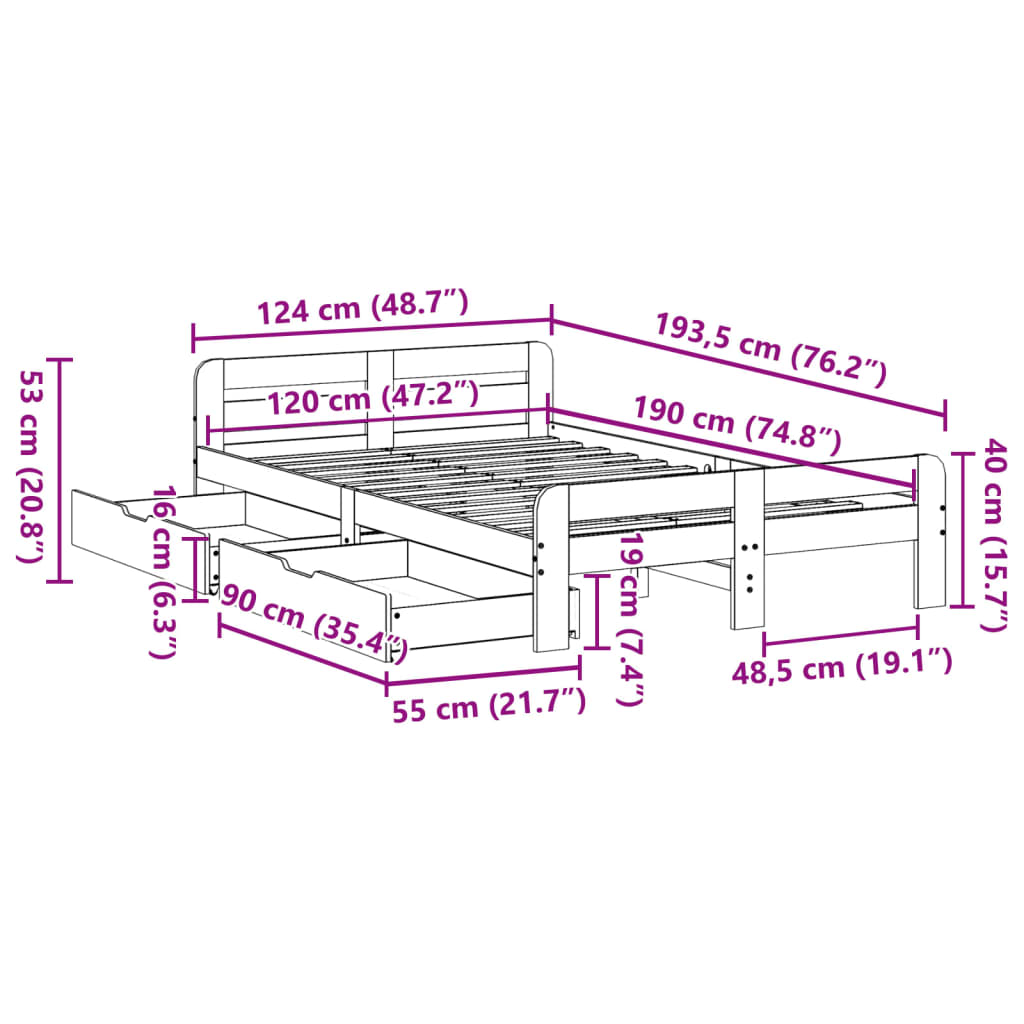 vidaXL Cadre de lit sans matelas blanc 120x190 cm bois de pin massif