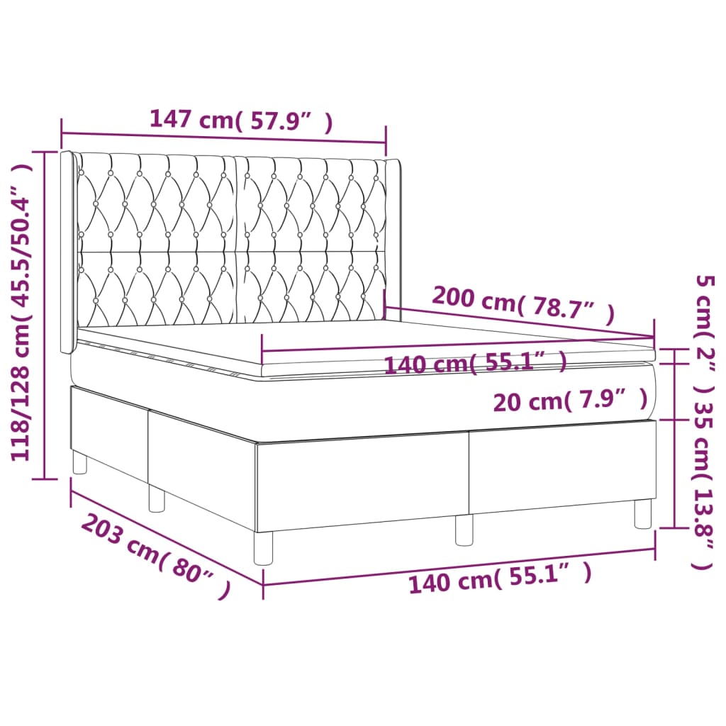 vidaXL Sommier à lattes de lit matelas LED Gris clair 140x200 cm Tissu