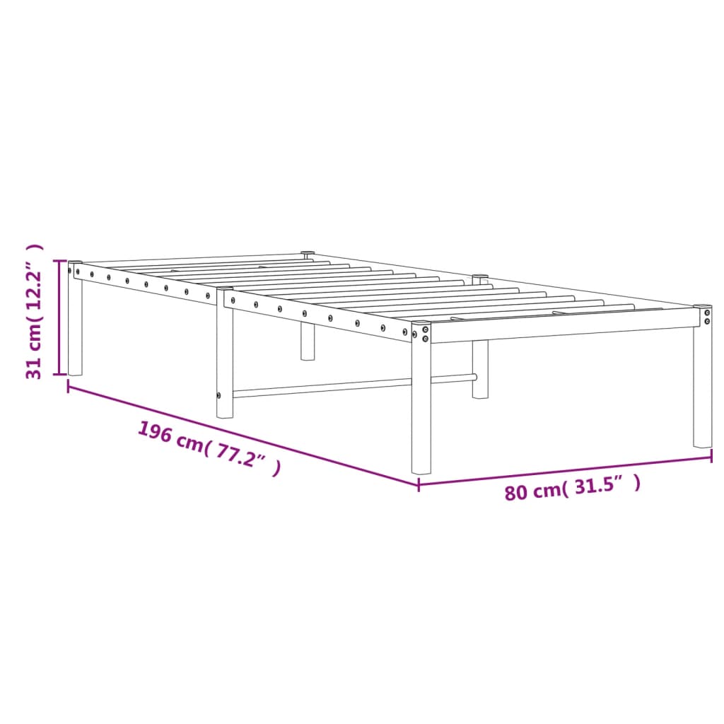 vidaXL Cadre de lit métal blanc 75x190 cm